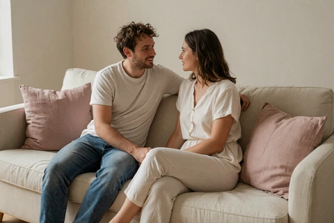 Ryan and Ana reading together on a quiet Denver afternoon after meeting through small penis dating